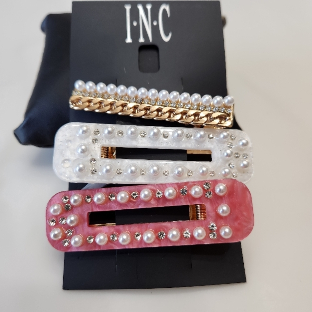 INC International Concepts Pearl and Rhinestone Hair Clips